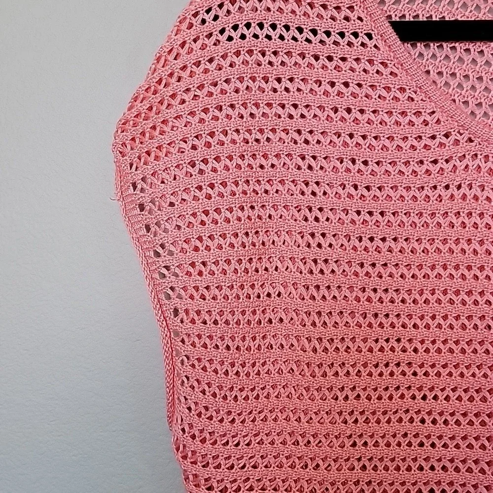 New York & Company Pink Summer Open Knit Crochet Short Sleeve Top XL